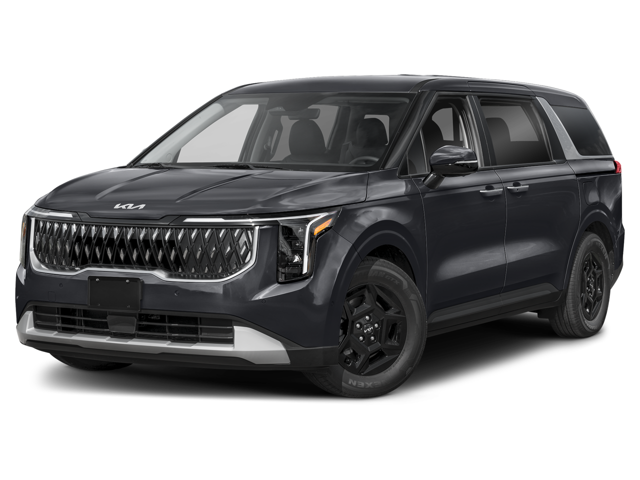 2026 Kia Carnival LXS in Panthera Metal — front three-quarter view