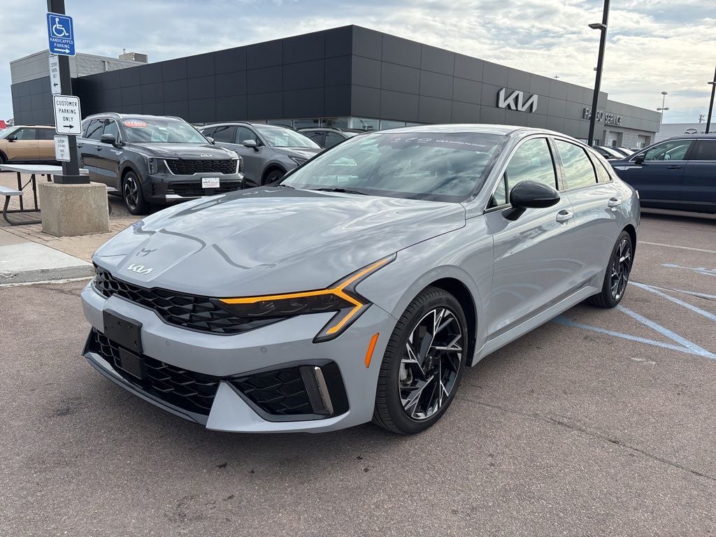 2025 Kia K5 GT-Line in Wolf Gray — front three-quarter view