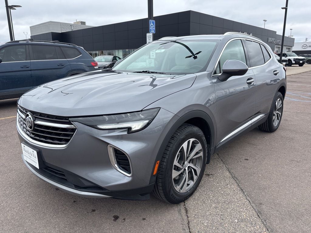 2022 Buick Envision Essence in Satin Steel Gray Metallic — front three-quarter view